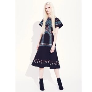 Temperley London Resort 2017 Black Cut-Out Floral Embroidered Midi Dress sz 8